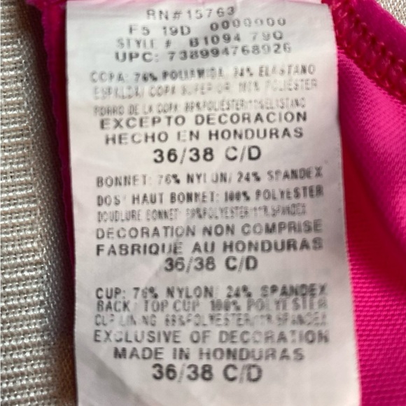 Champion Hot Pink Sports Bra Full Coverage Intimates Sz 36-39 C/D Back Closure - Picture 6 of 11